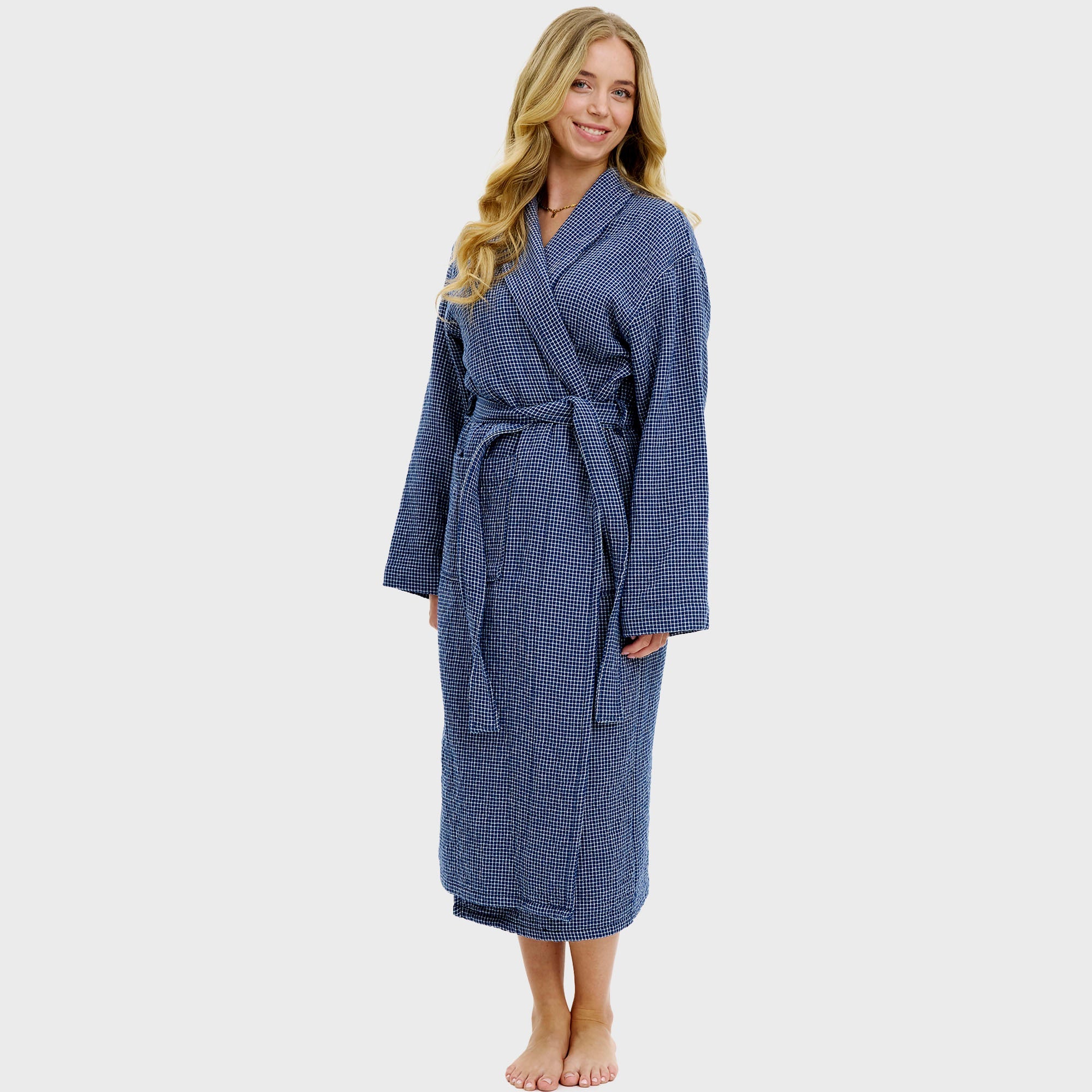 Bademantel blau kariert - Einheitsgröße